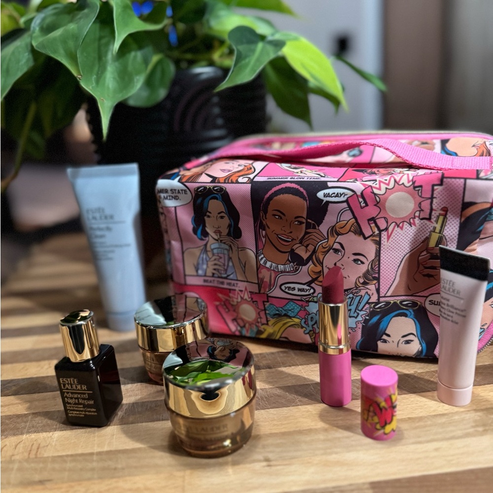 Colorful Comic Makeup Bag with Skincare and Lipstick